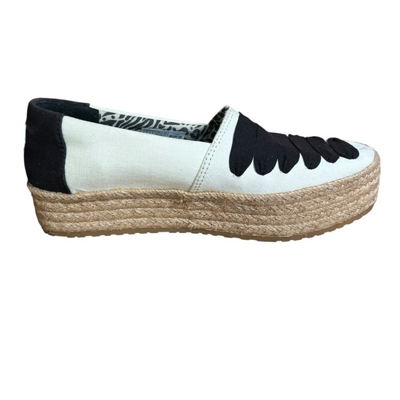 TOMS Valencia Espadrille Platform Slip-on Shoes Natural Canvas Black Womens Sz 7 - Picture 5 of 11